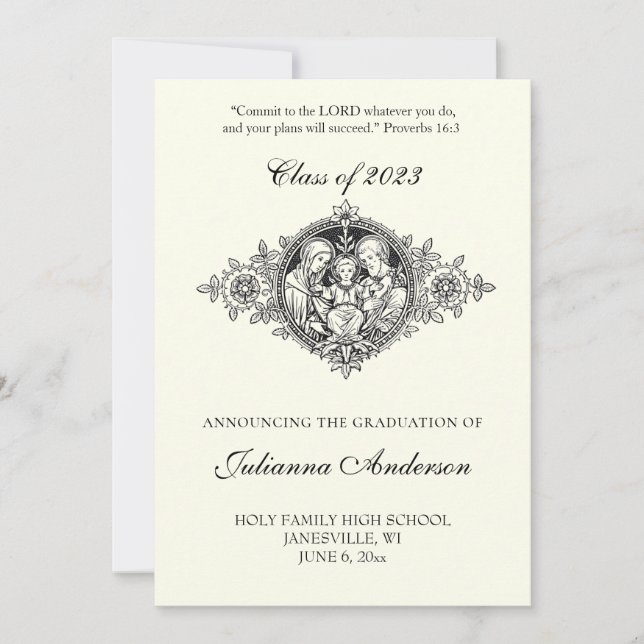 Catholic Classic Elegant Religious Graduation  Invitation (Front)