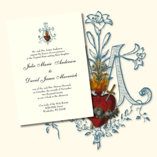 Catholic Classic Elegant Religious Wedding  Invita Invitation