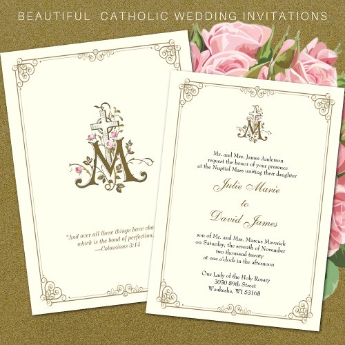 Catholic Classic Elegant Religious Wedding  Invita Invitation