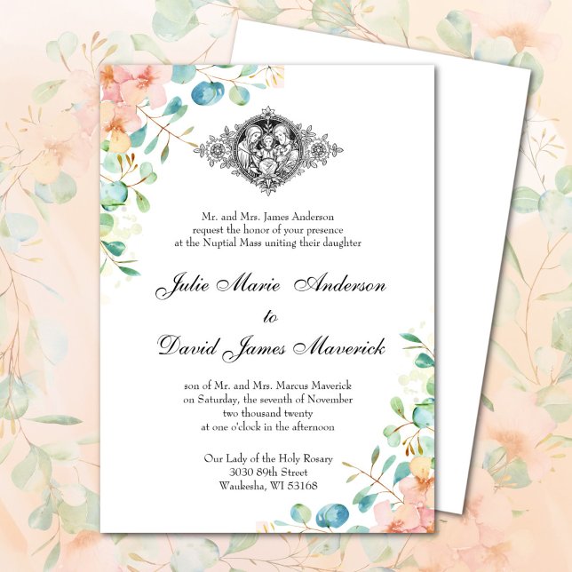 Catholic Classic Eucalyptus Religious Wedding Invitation (Creator Uploaded)