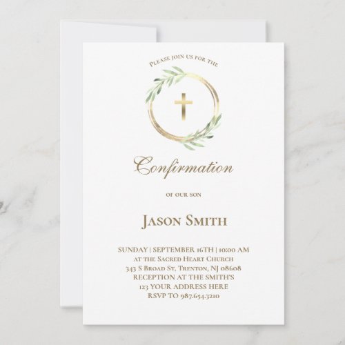 catholic Confirmation gold circle green leaves