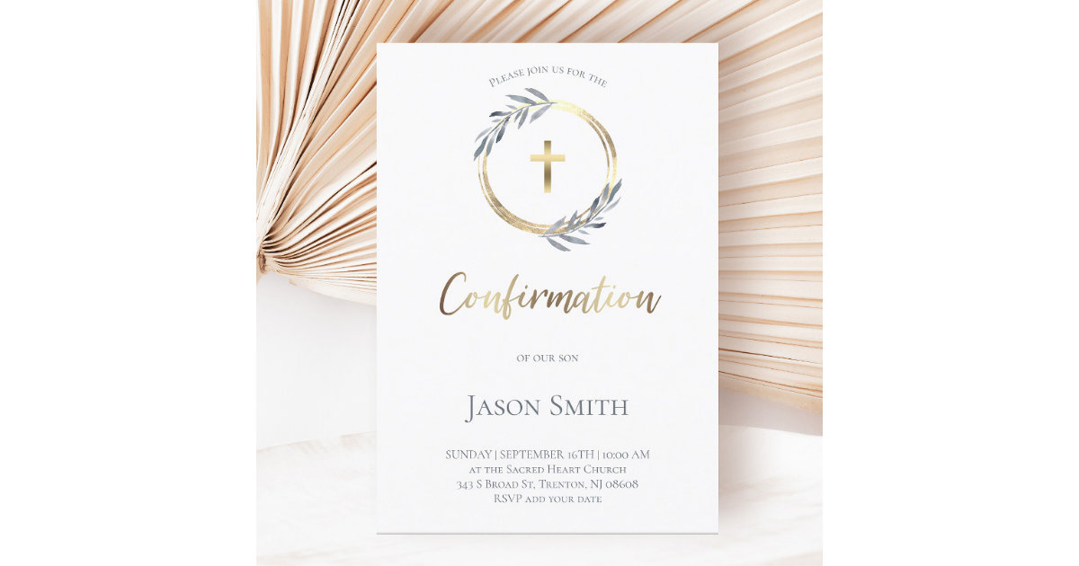 Rose gold glitter pink ombre white confirmation invitation, Zazzle