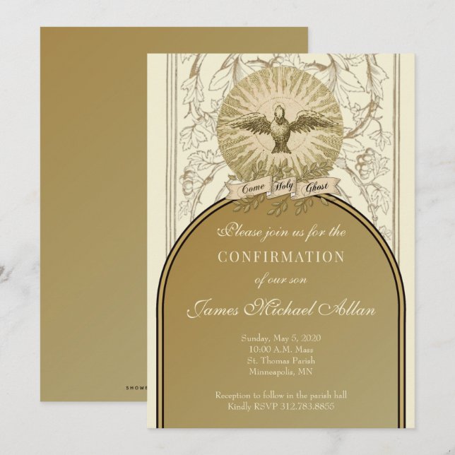 Catholic Confirmation Gold Holy Spirit  Invitation (Front/Back)