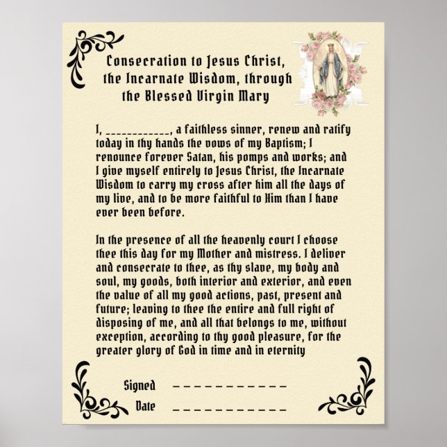 Catholic Consecration Prayer to Jesus Virgin Mary Poster (Front)