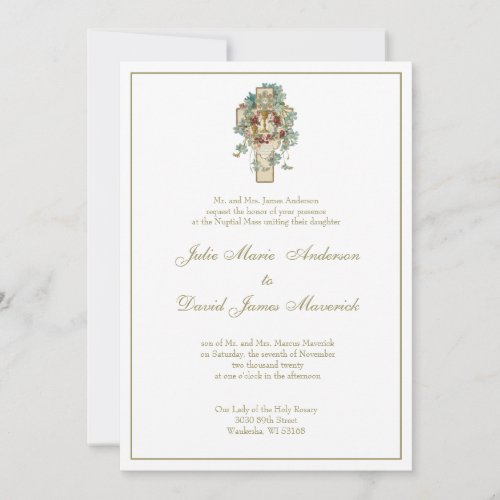 Catholic Cross  Eucharist Floral  Wedding Invitation