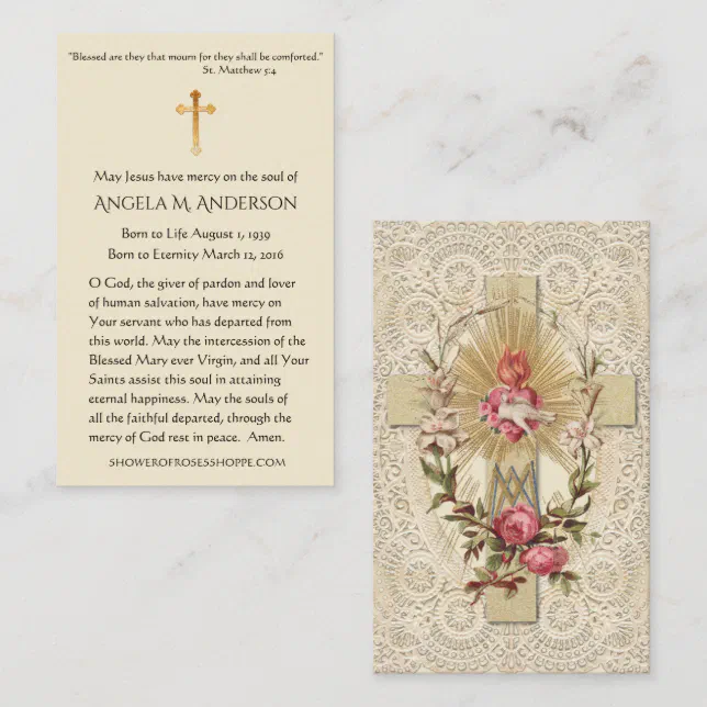 Catholic Cross Roses Virgin Mary Lace Business Card | Zazzle