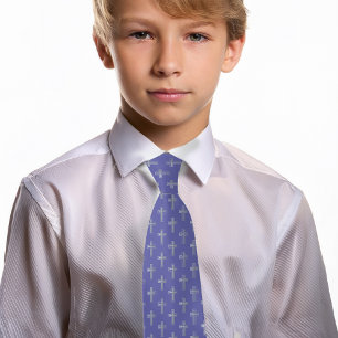 Catholic Cross Violet Faux Silver Purple Communion Neck Tie