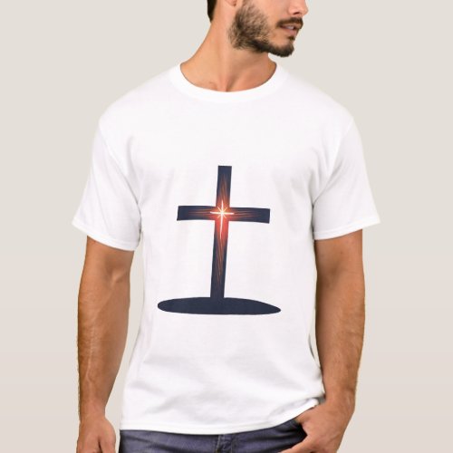 Catholic Cross with Glowing Star T_Shirt