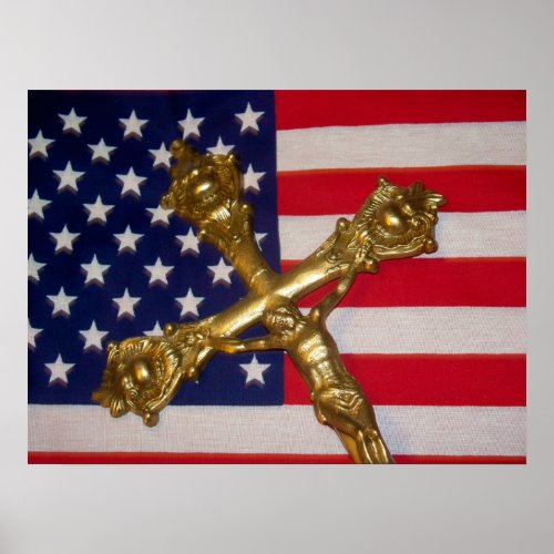 Catholic Crucifix USA Flag Poster