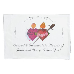 Catholic Customizable Hearts of Jesus & Mary Pillow Case