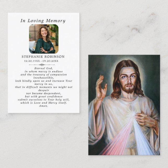 Catholic Divine Mercy Jesus Funeral Prayer Card (Front/Back)