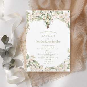 Catholic Easter Baptism White Flower  Invitation