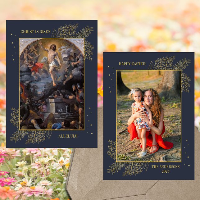 Catholic Easter Jesus Resurrection Family Photo Holiday Card (Baroque Religious Christian Catholic Easter Jesus Christ Resurrection Family Photo Holiday Card)