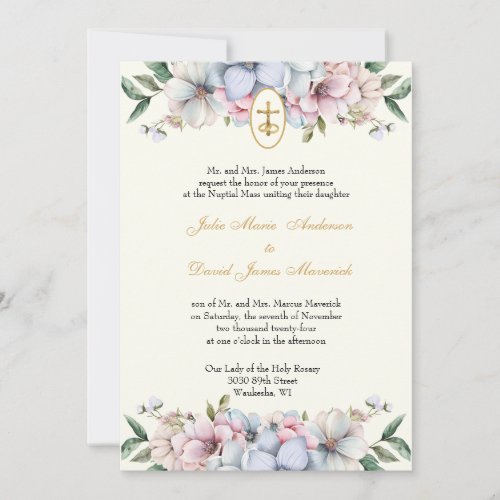 Catholic  Elegant Floral Religious Wedding  Invitation