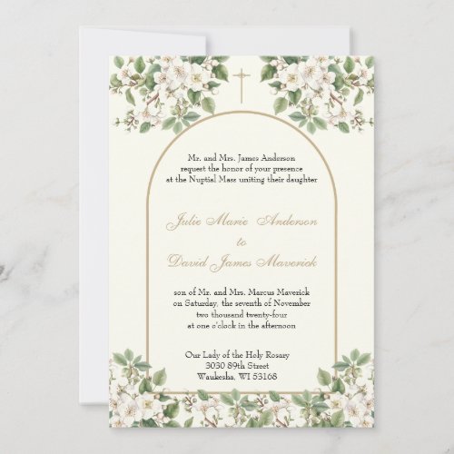Catholic  Elegant Floral Religious Wedding  Invitation