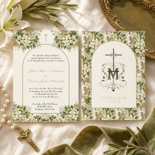 Catholic  Elegant Floral Religious Wedding  Invitation