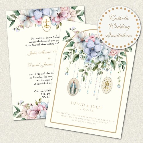 Catholic  Elegant Floral Religious Wedding  Invitation