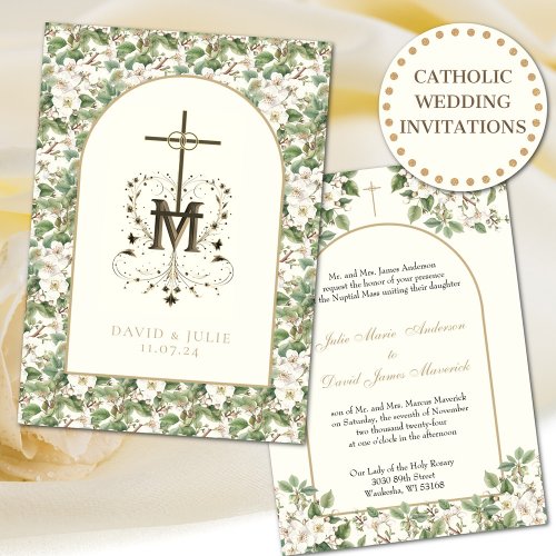 Catholic  Elegant Floral Religious Wedding  Invitation