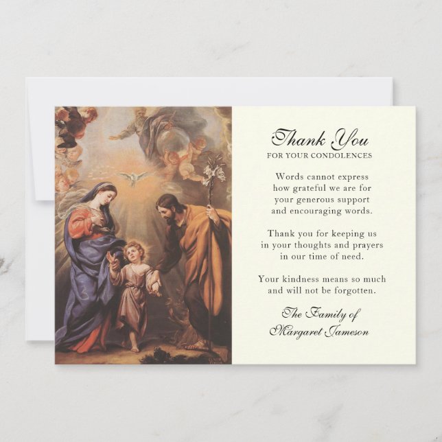 Catholic Elegant Holy Family Condolence Thank You (Front)