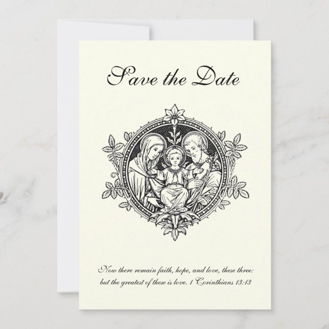 Catholic Elegant Ivory Holy Family Save The Date (Front)