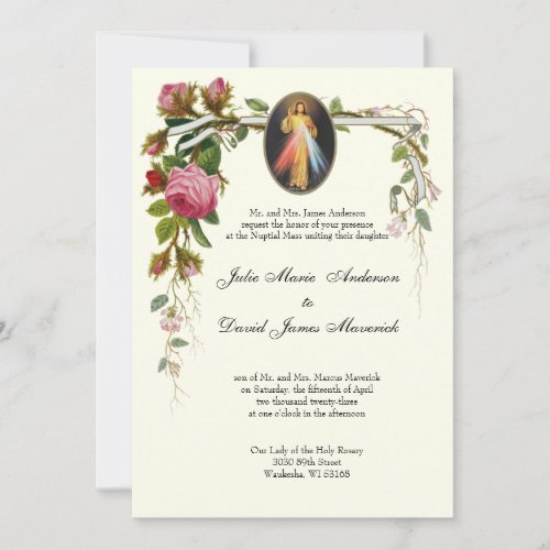 Catholic Elegant Ivory Wedding Divine Mercy COMBO Invitation
