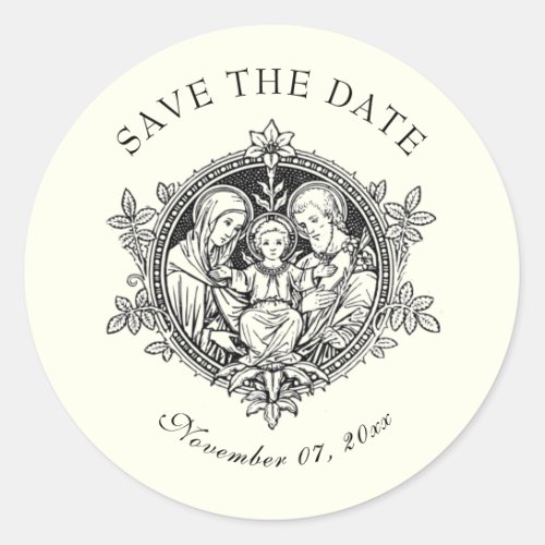 Catholic Elegant Ivory Wedding  Holy Family  Classic Round Sticker