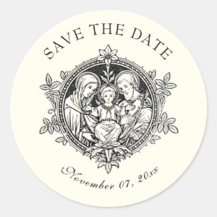 Catholic Elegant Ivory Wedding  Holy Family  Classic Round Sticker