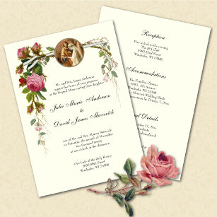 Catholic  Elegant Ivory Wedding Reception COMBO Invitation