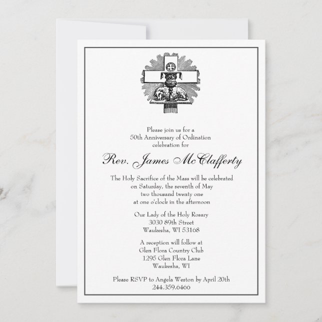 Catholic Elegant Priest Ordination Anniversary Inv Invitation (Front)