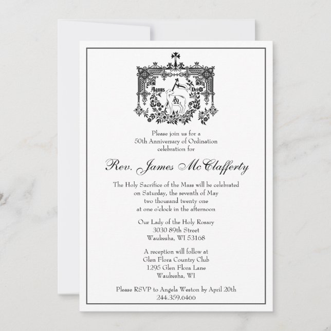 Catholic Elegant Priest Ordination Anniversary Invitation (Front)