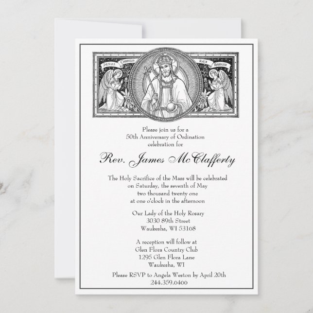Catholic Elegant Priest Ordination Anniversary Invitation (Front)
