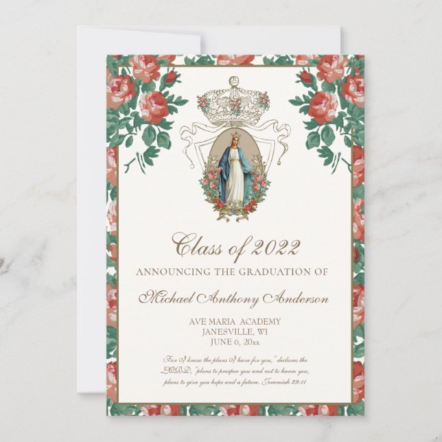 Catholic Elegant Religious Marian Graduation Invit Invitation (Front)