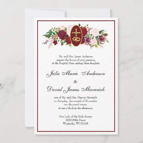 Catholic Elegant Religious Roses Wedding  Invitation