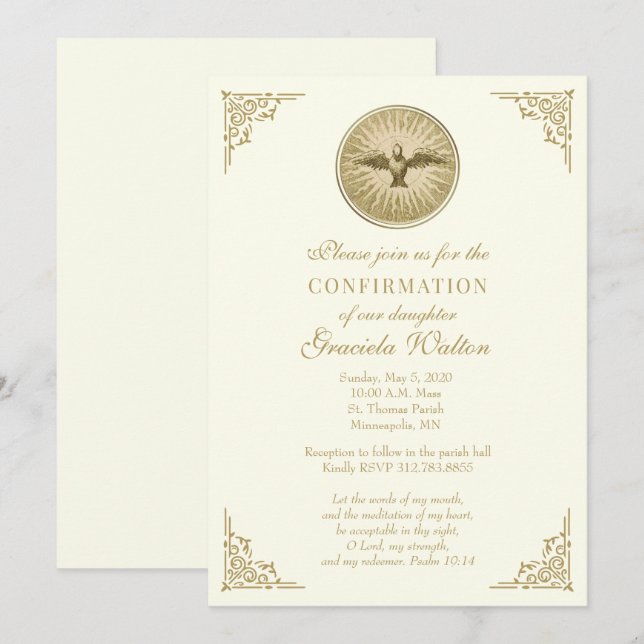 Catholic Elegant Sacrament of Confirmation Invitat Invitation (Front/Back)