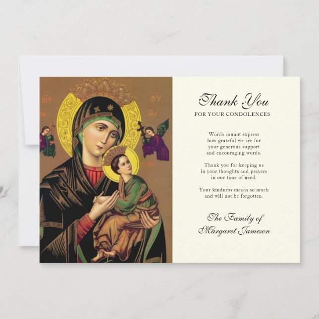 Catholic Elegant Virgin Mary Condolence Thank You (Front)
