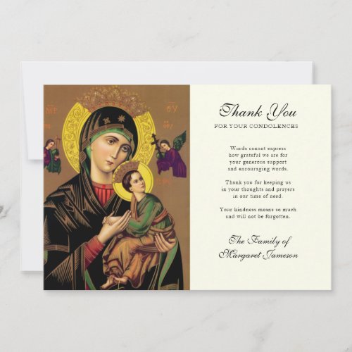 Catholic Elegant Virgin Mary Condolence Thank You