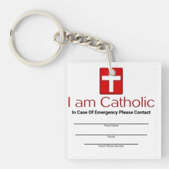 Catholic Emergency Contact Card Keychain by SteelCrossGraphics at Zazzle