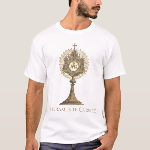 Catholic Eucharistic Adoration Gold Monstrance  T_Shirt