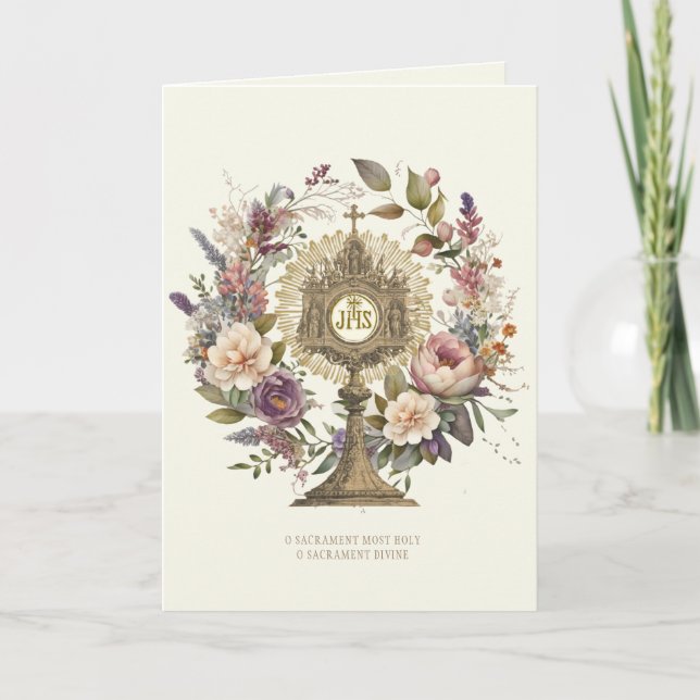Catholic Eucharistic Adoration Monstrance Floral Card (Front)