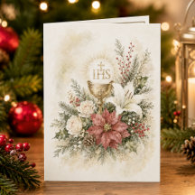 Catholic Eucharistic Christmas Floral Holiday Card