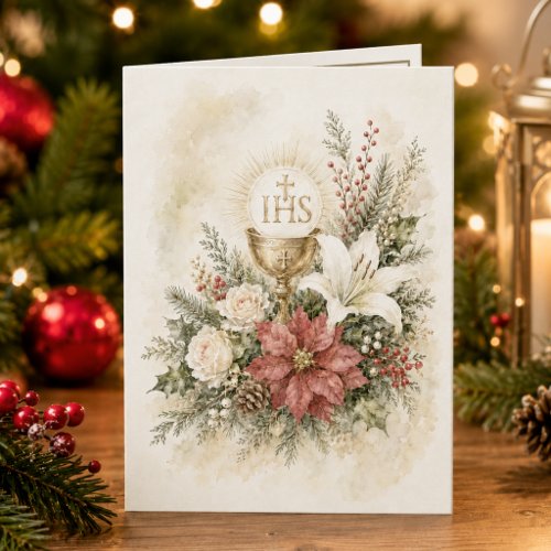 Catholic Eucharistic Christmas Floral Holiday Card
