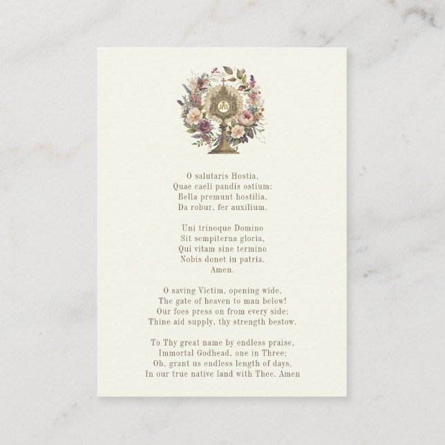 Catholic Eucharistic Host Scripture Prayer  Calling Card (Back)