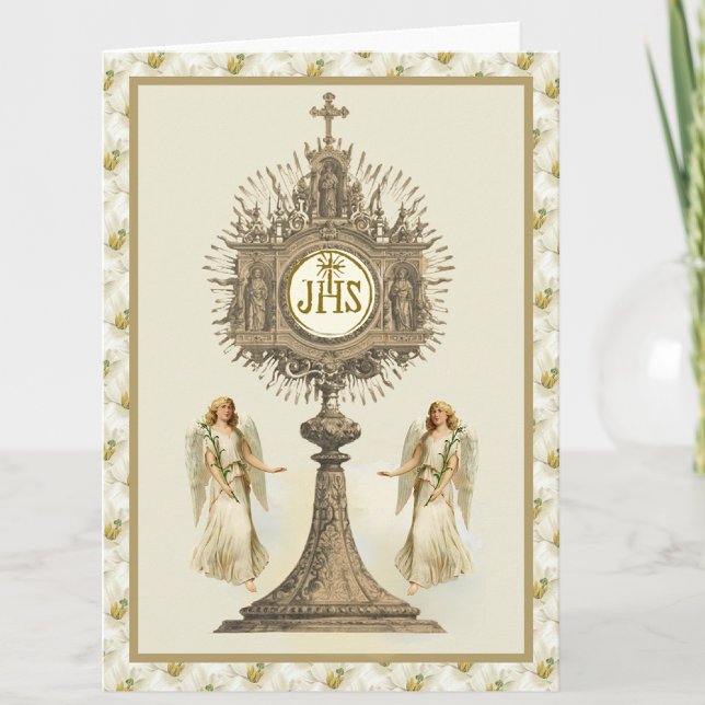 Catholic Eucharistic Host with Angels White Lilies Card (Creator Uploaded)