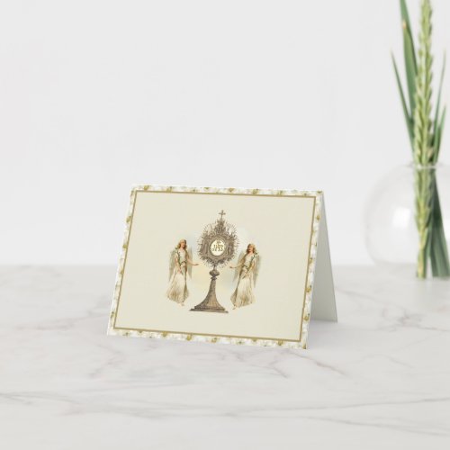 Catholic Eucharistic Host with Angels White Lilies Card