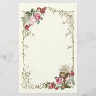 Catholic Eucharistic Rose & Chalice Communion Stationery