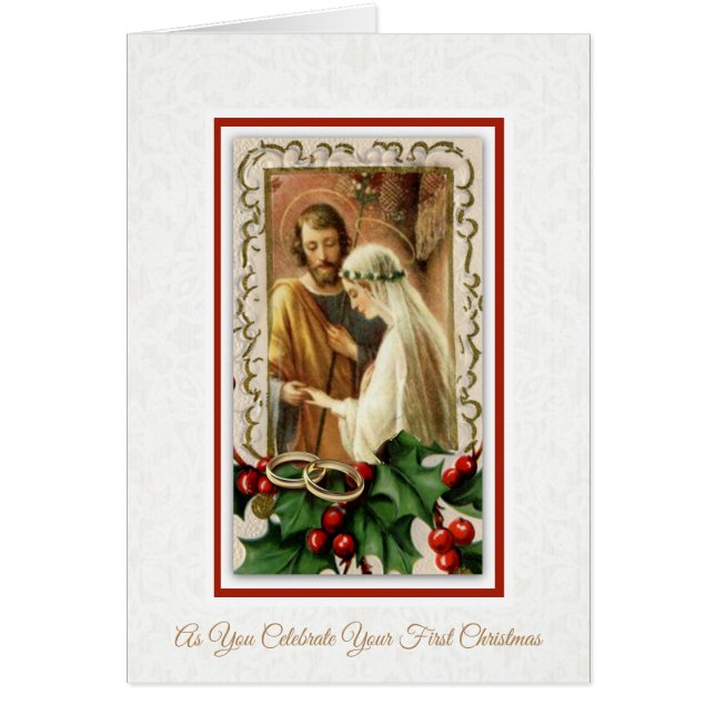 Catholic First Christmas Bride Groom Religious Cards (Front)