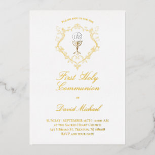 catholic first communion chalice crest foil invitation