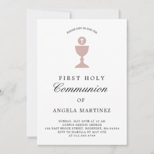 Catholic First Communion Dusty Pink White Invitation