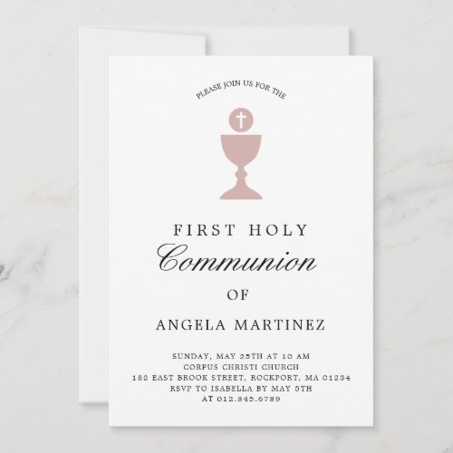 Catholic First Communion Dusty Pink White Invitation