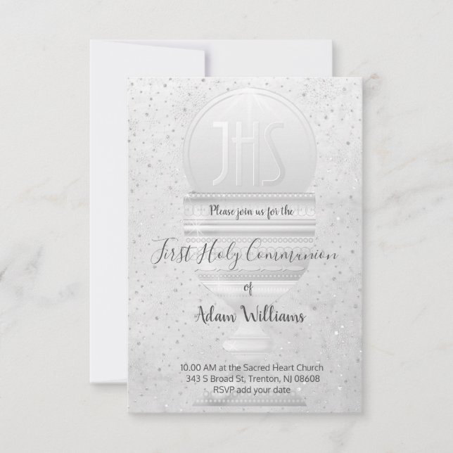 Catholic First Communion Eucharist grey design Invitation (Front)